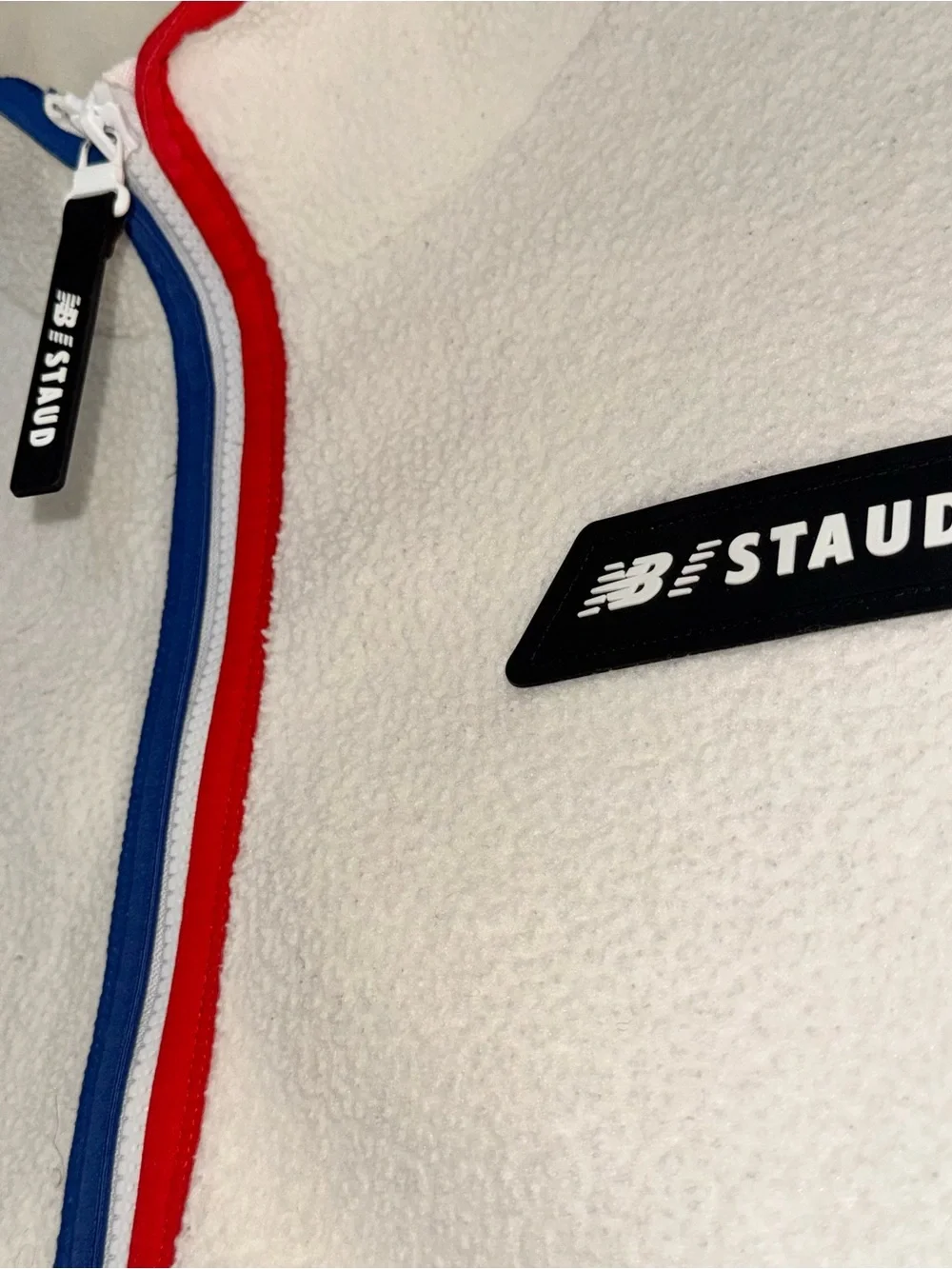 New Balance x Staud Sherpa Pullover | Sz Medium | off white with colored piping - Picture 7 of 9